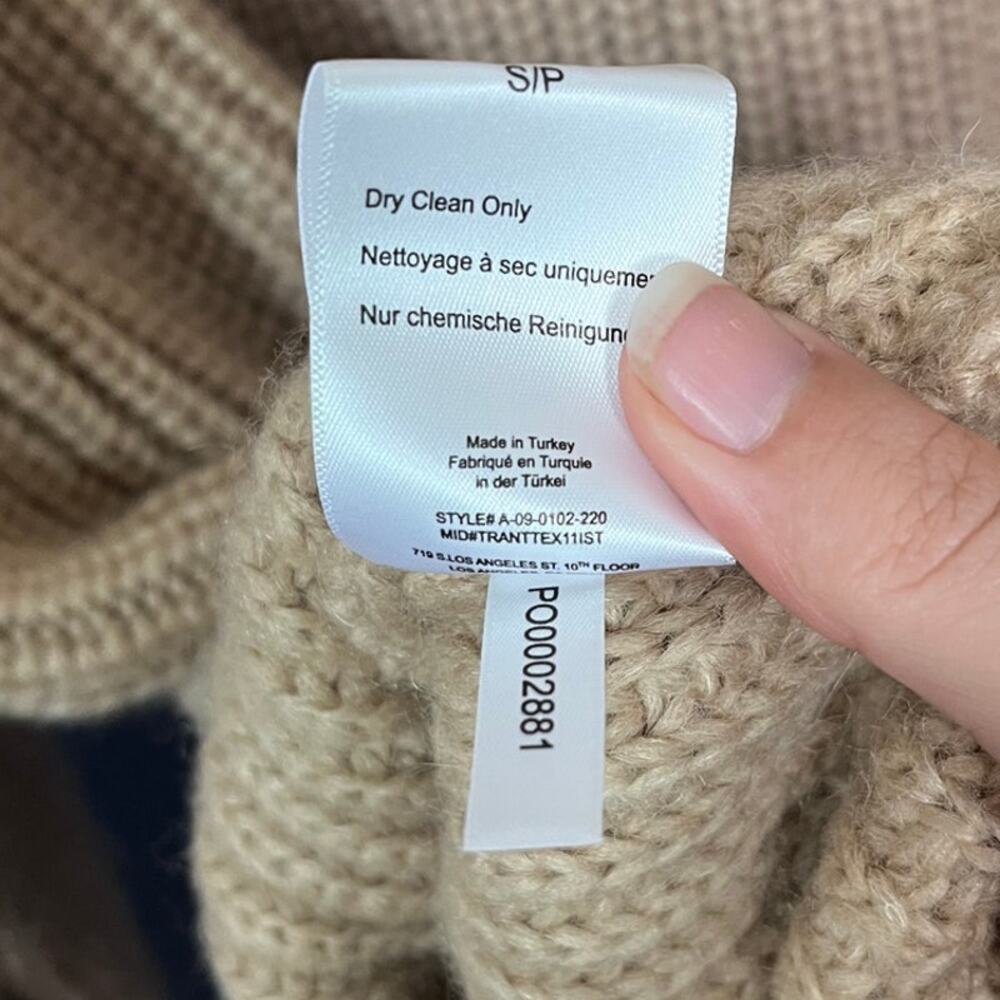 Anine Bing Sydney Turtleneck Sweater Tan Alpaca Wool Blend Ribbed Knit Small - Picture 7 of 7